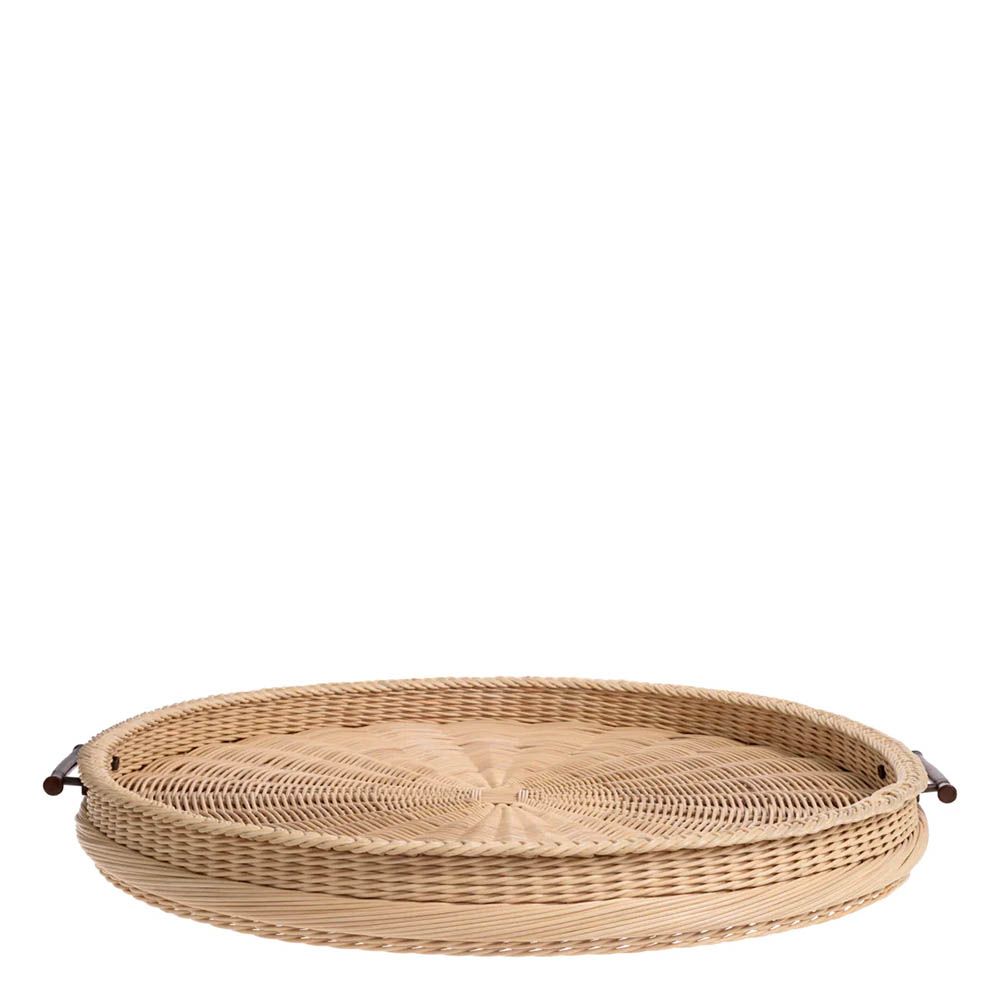  Large natural rattan serving piece with wooden handles