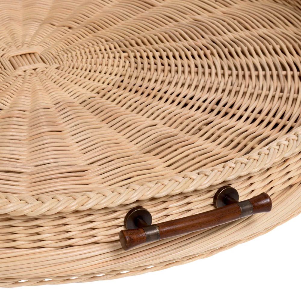  Large natural rattan serving piece with wooden handles
