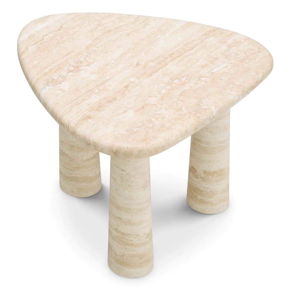 organic three sided travertine side table - small