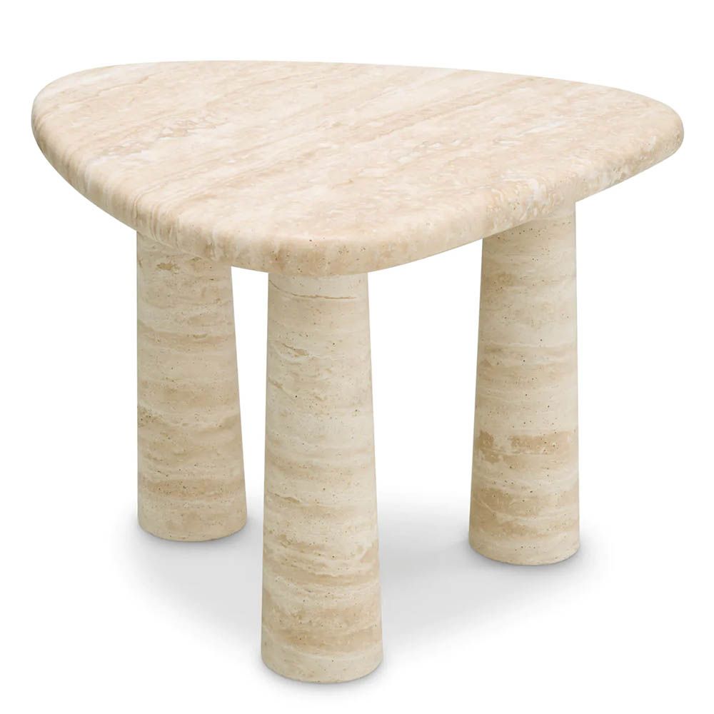 organic three sided travertine side table - small