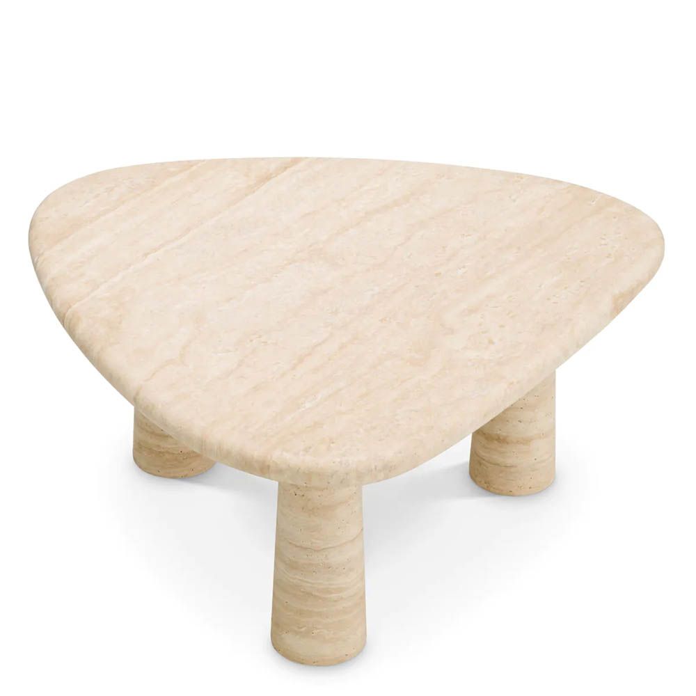 organic three sided travertine side table - large