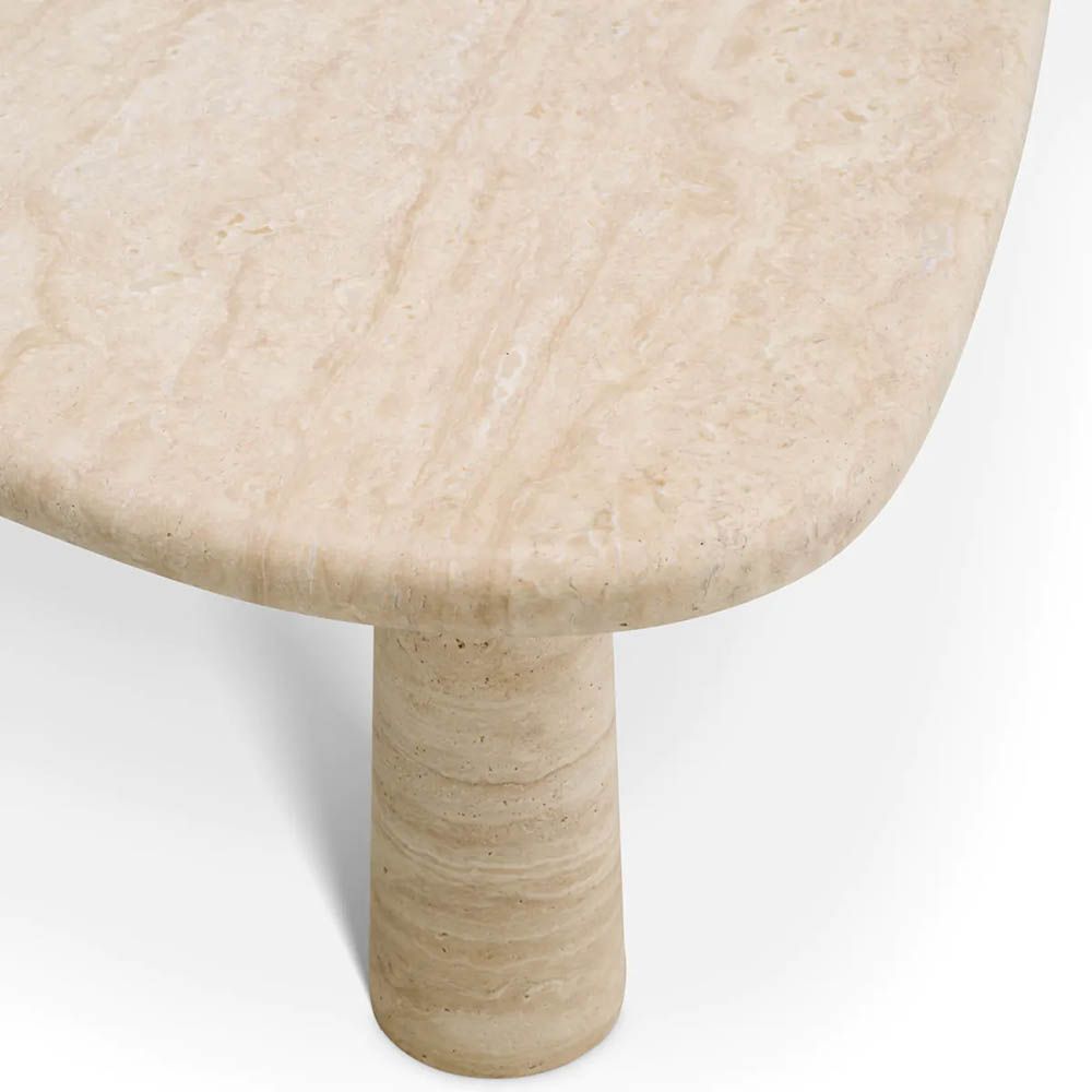 organic three sided travertine side table - large