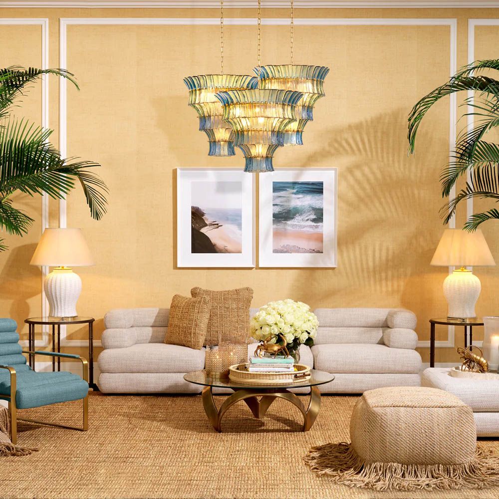 A contemporary modular sofa by Eichholtz with a sand coloured upholstery and modern design