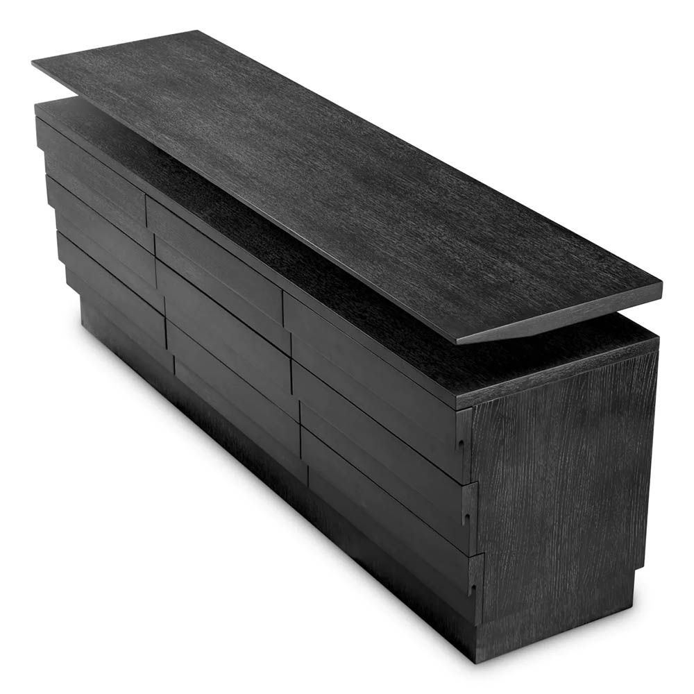 Multiple drawer dresser finished in charcoal grey with additional shelf 