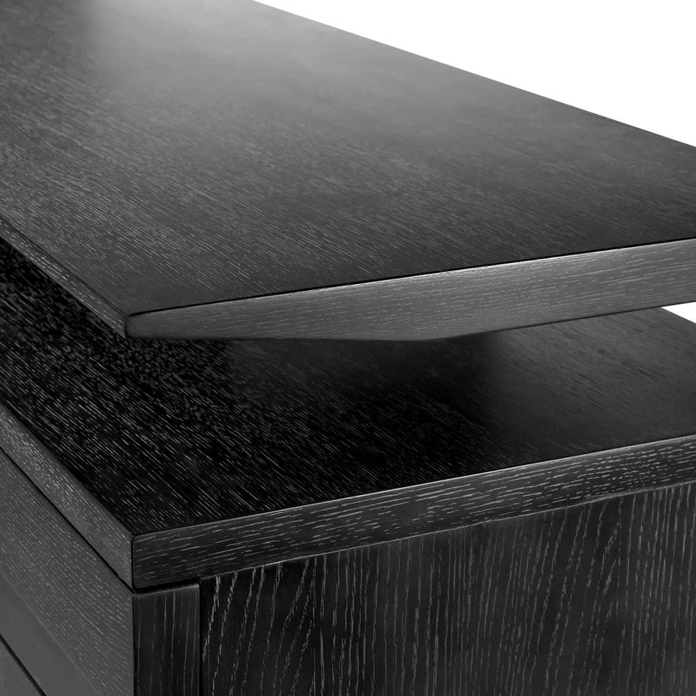 Multiple drawer dresser finished in charcoal grey with additional shelf 