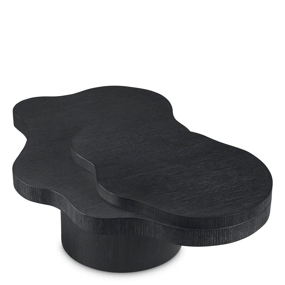 Organic shaped charcoal grey oak veneer coffee table
