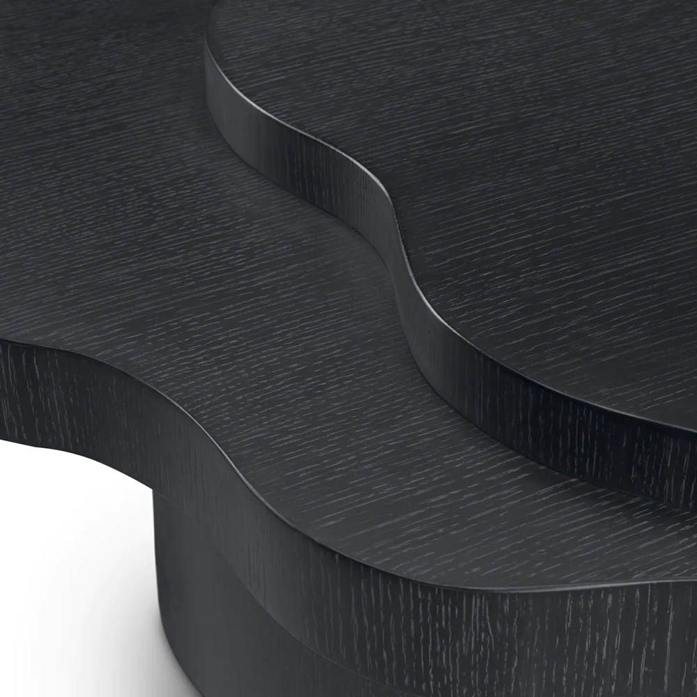 Organic shaped charcoal grey oak veneer coffee table