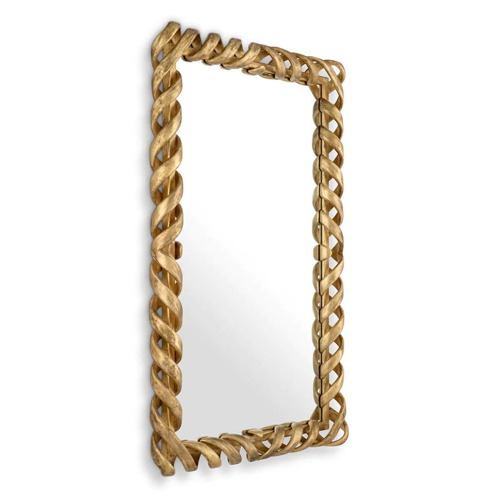 Large mirror with weaved metal gold frame