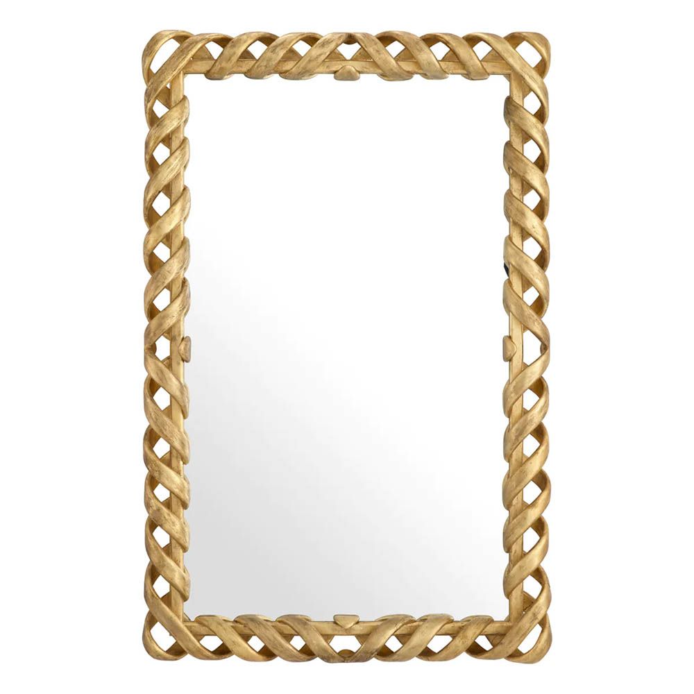 Large mirror with weaved metal gold frame