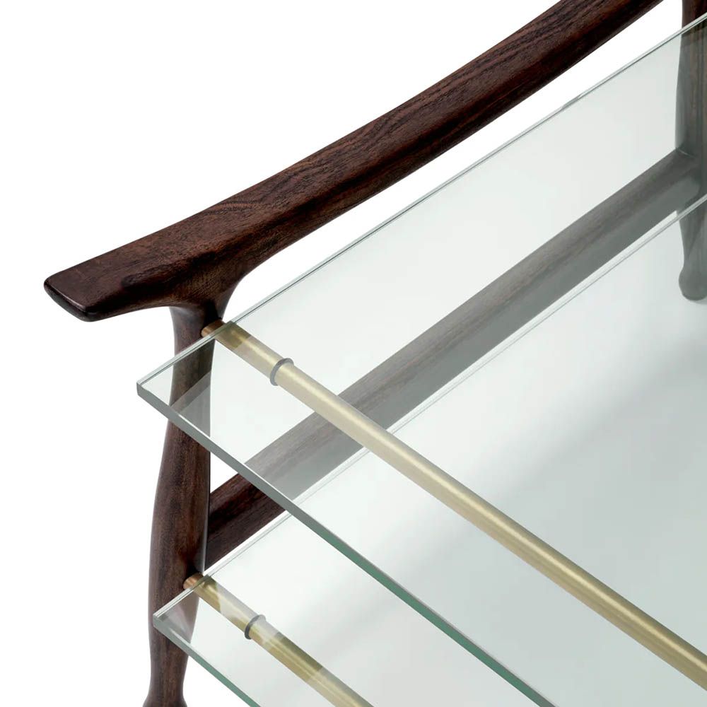 Timeless classic brown coffee table with clear glass top