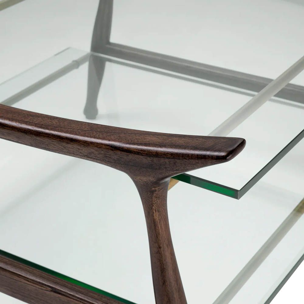 Timeless classic brown coffee table with clear glass top