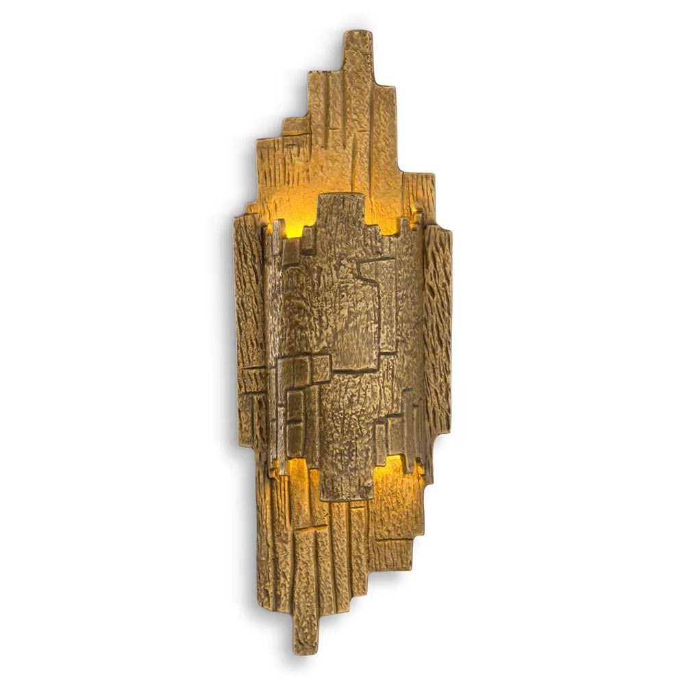 Brass finish wall lamp with textured edges and surface