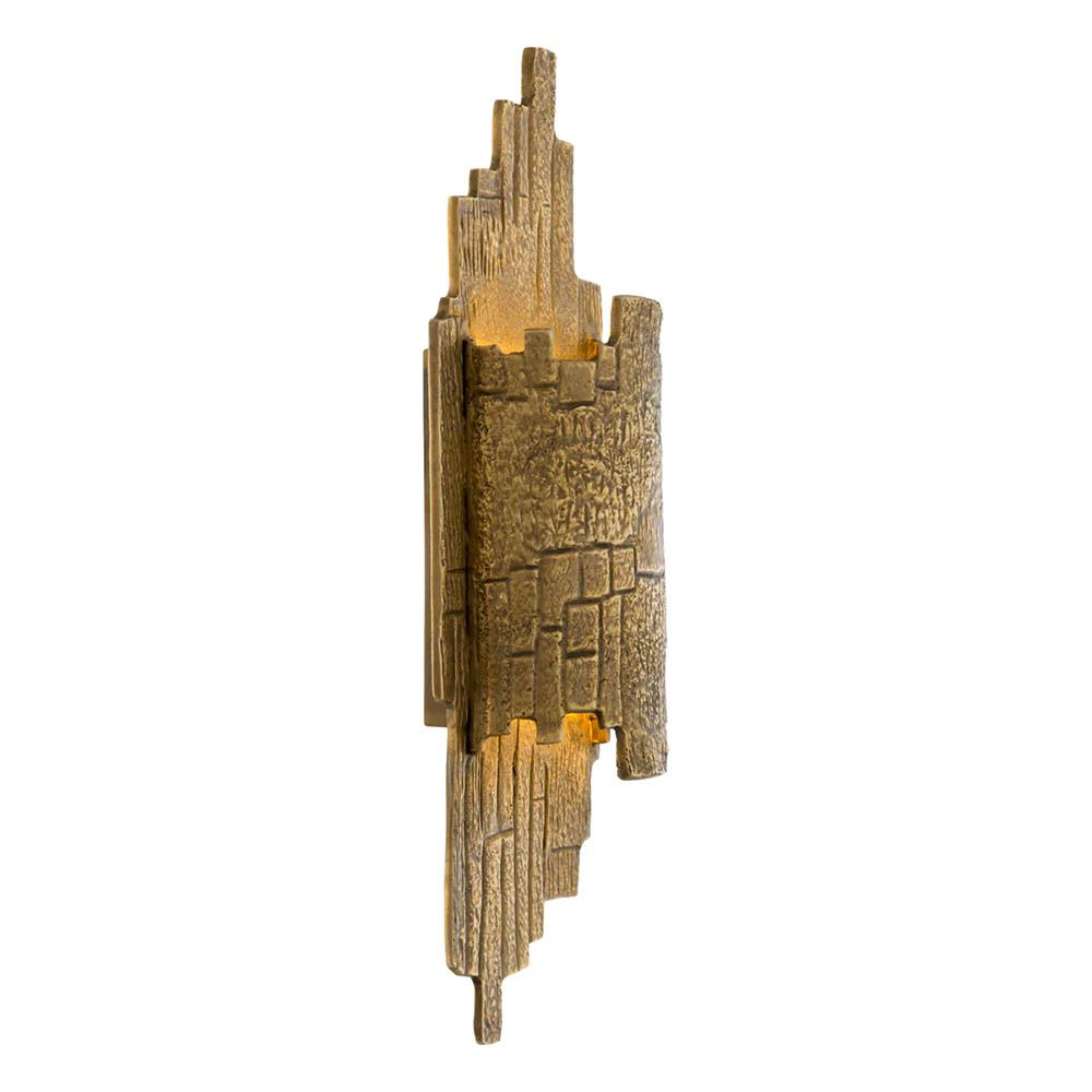 Brass finish wall lamp with textured edges and surface