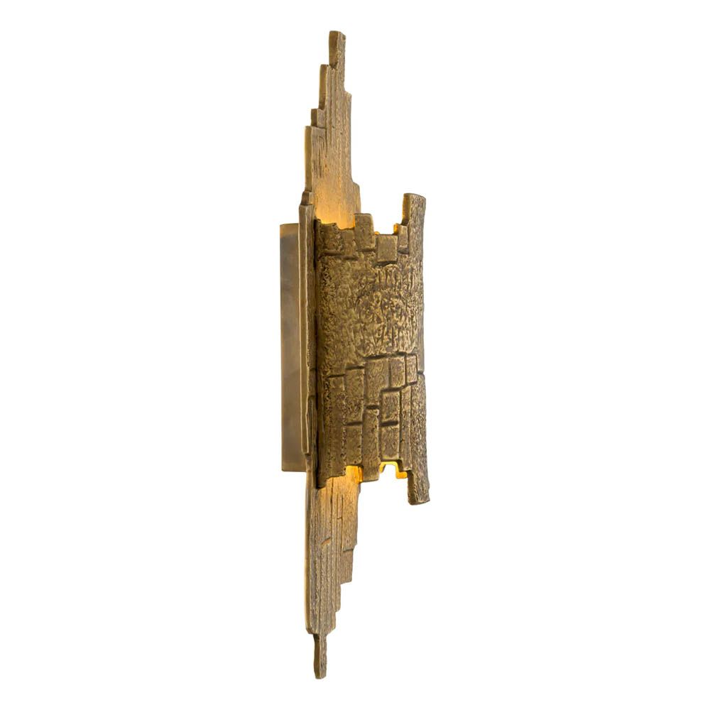 Brass finish wall lamp with textured edges and surface