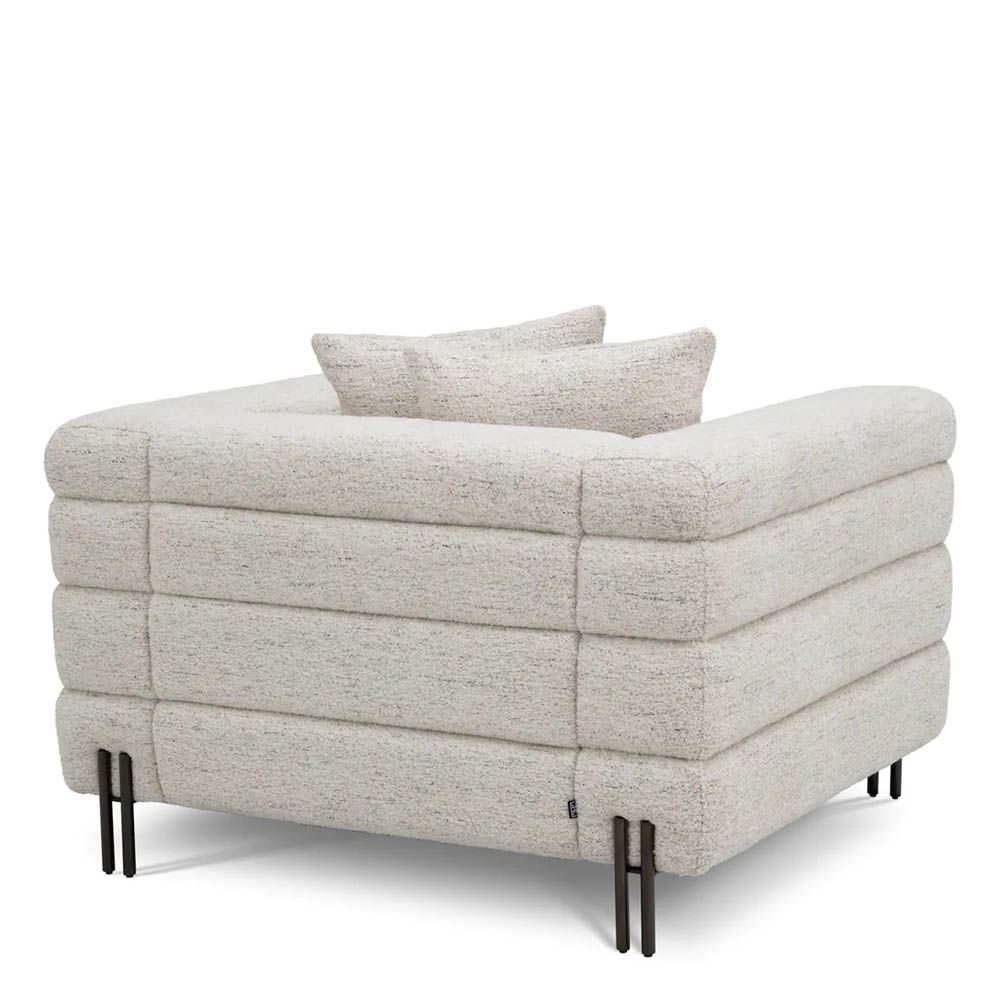Square shaped horizontal fluted york armchair in off-white upholstery