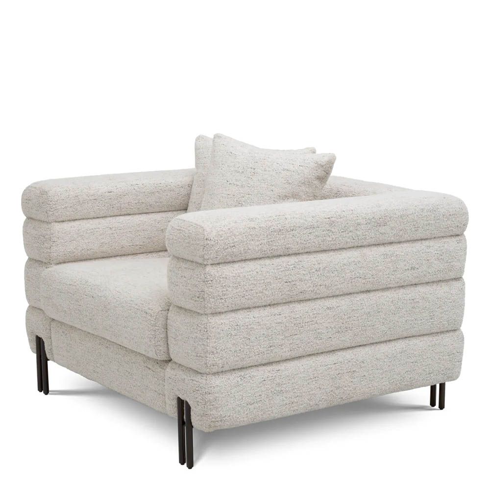 Square shaped horizontal fluted york armchair in off-white upholstery