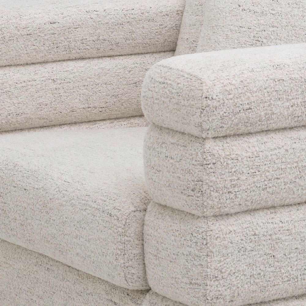 Square shaped horizontal fluted york armchair in off-white upholstery