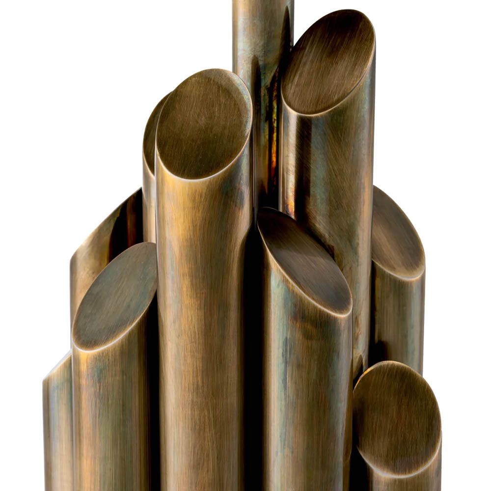 Gold clustered pipe design table lamp with black shade