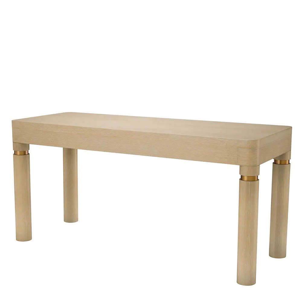 Smooth rectangular washed oak desk with brushed brass details