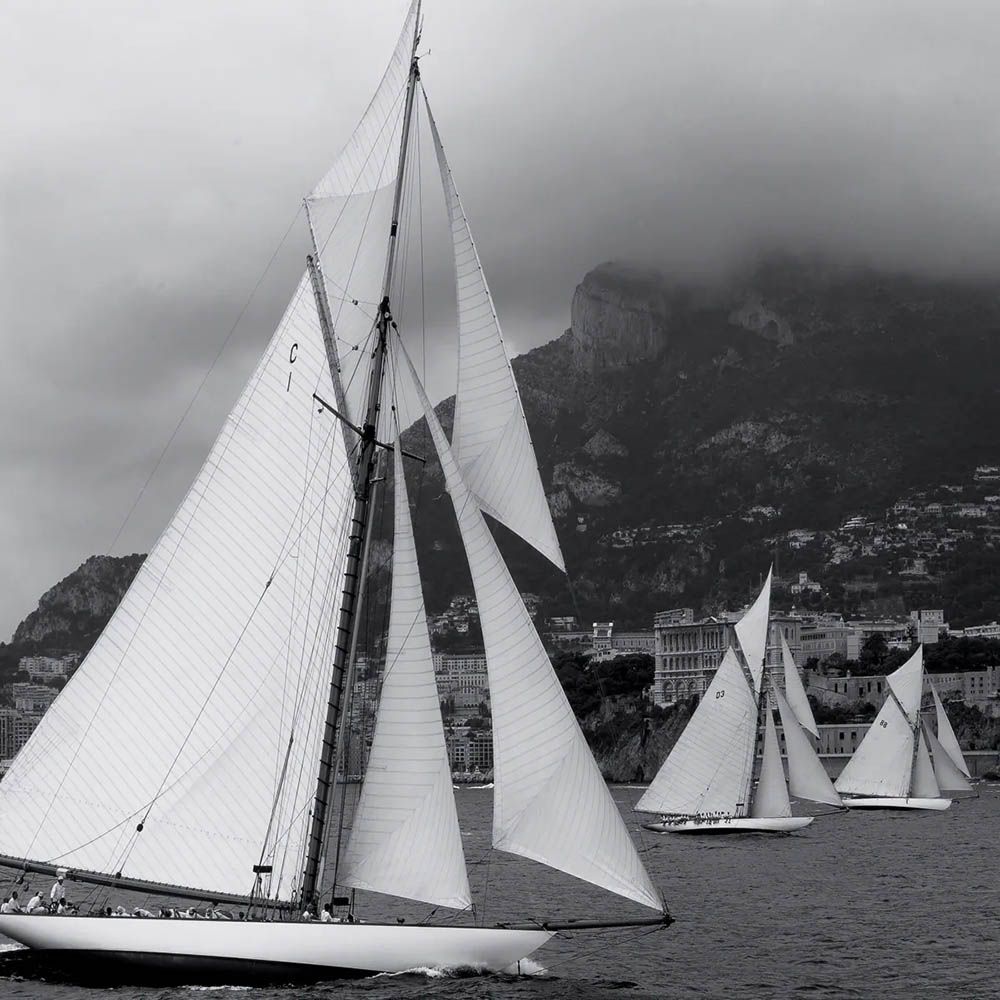 Wooden framed black and white boat print