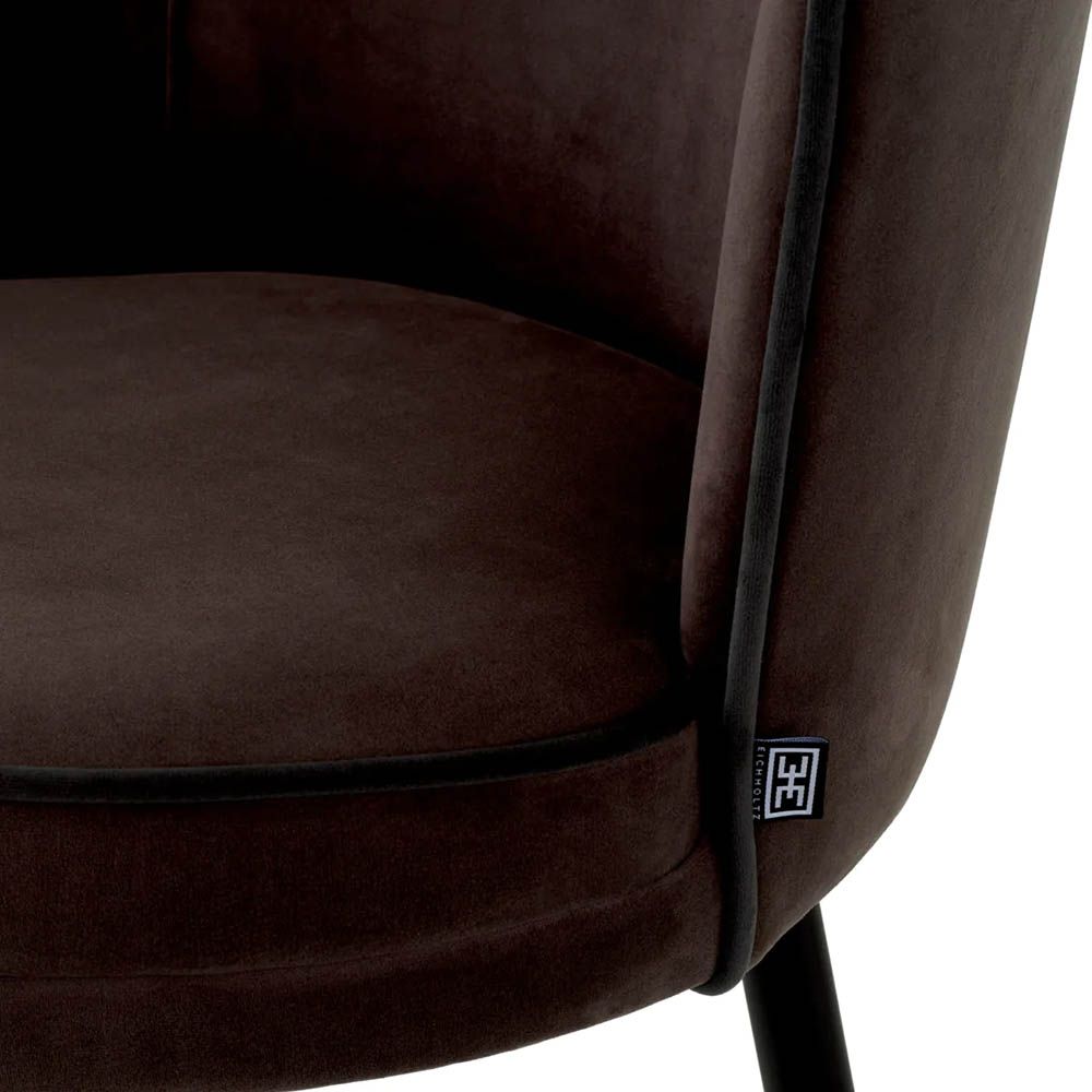 High-back barstool in dark savona grey velvet upholstery and contrast piping