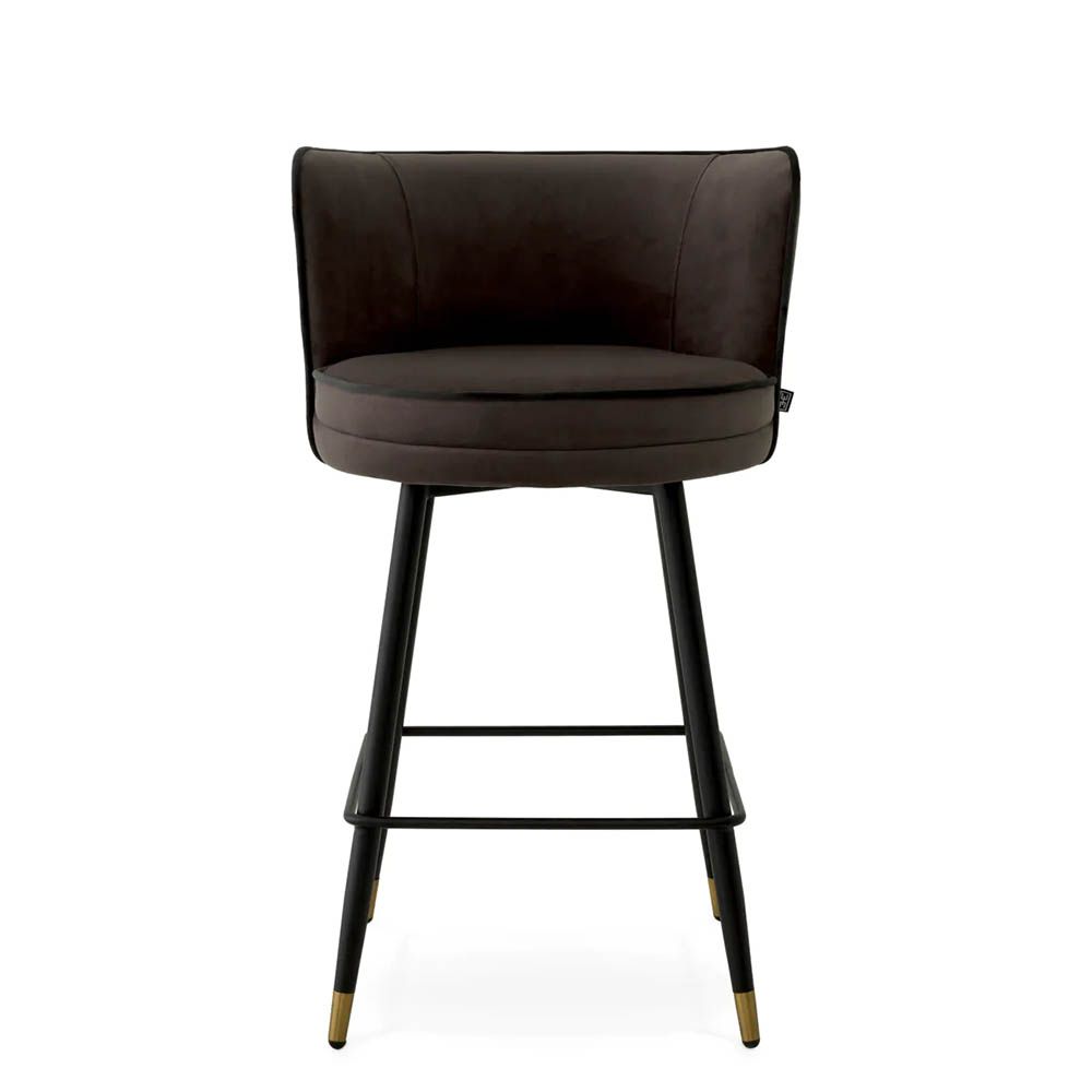 Wrap around back counter stool in sumptuous savona grey upholstery