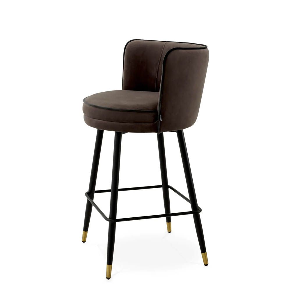 Wrap around back counter stool in sumptuous savona grey upholstery