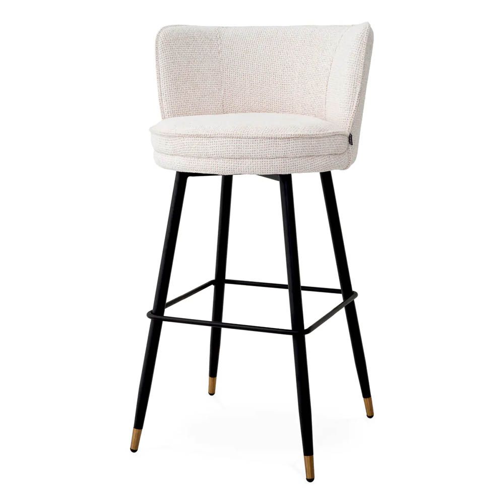 High back lyssa off-white upholstered bar stool with black tapered legs