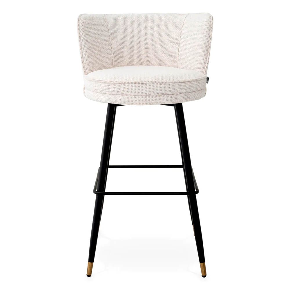 High back lyssa off-white upholstered bar stool with black tapered legs