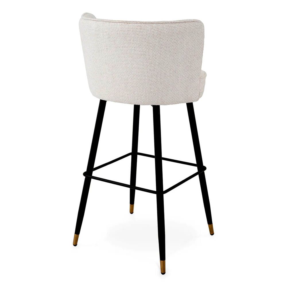 High back lyssa off-white upholstered bar stool with black tapered legs