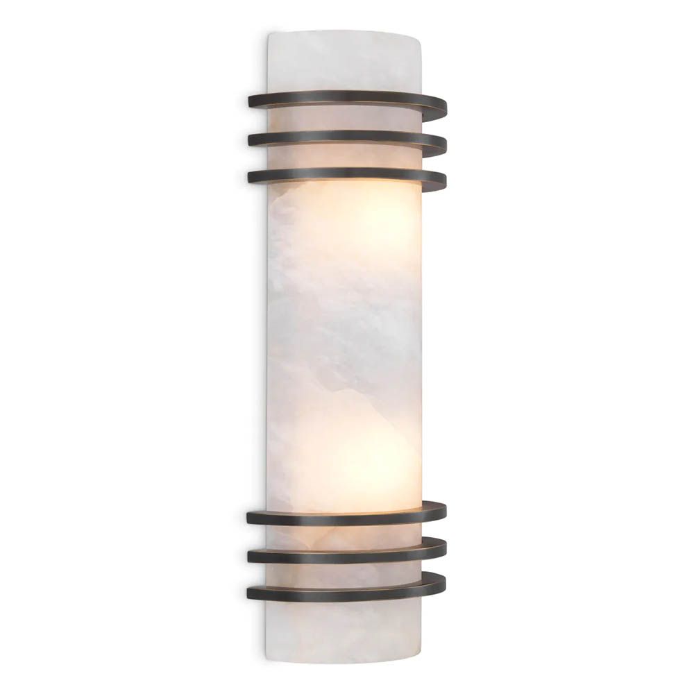 Wall light with alabaster shade and bronze metal accents