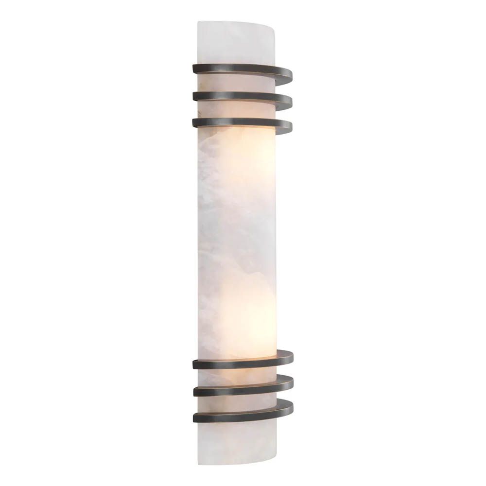 Wall light with alabaster shade and bronze metal accents