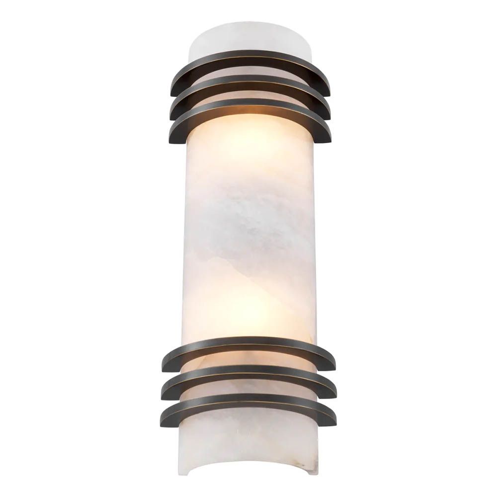 Wall light with alabaster shade and bronze metal accents