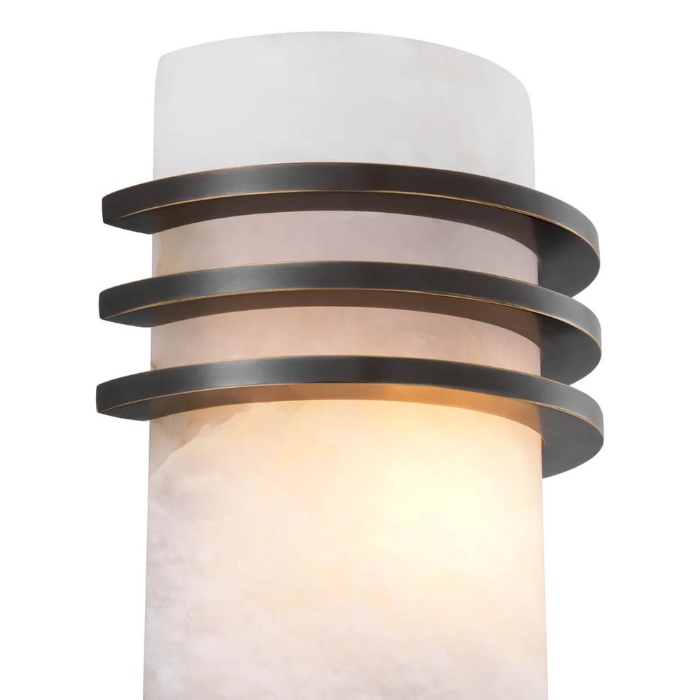 Wall light with alabaster shade and bronze metal accents