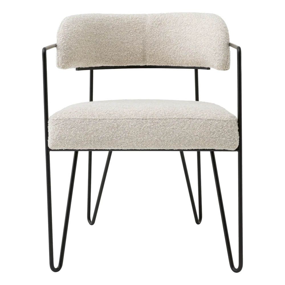 Dining chair with black frame and cream boucle seat and back pads