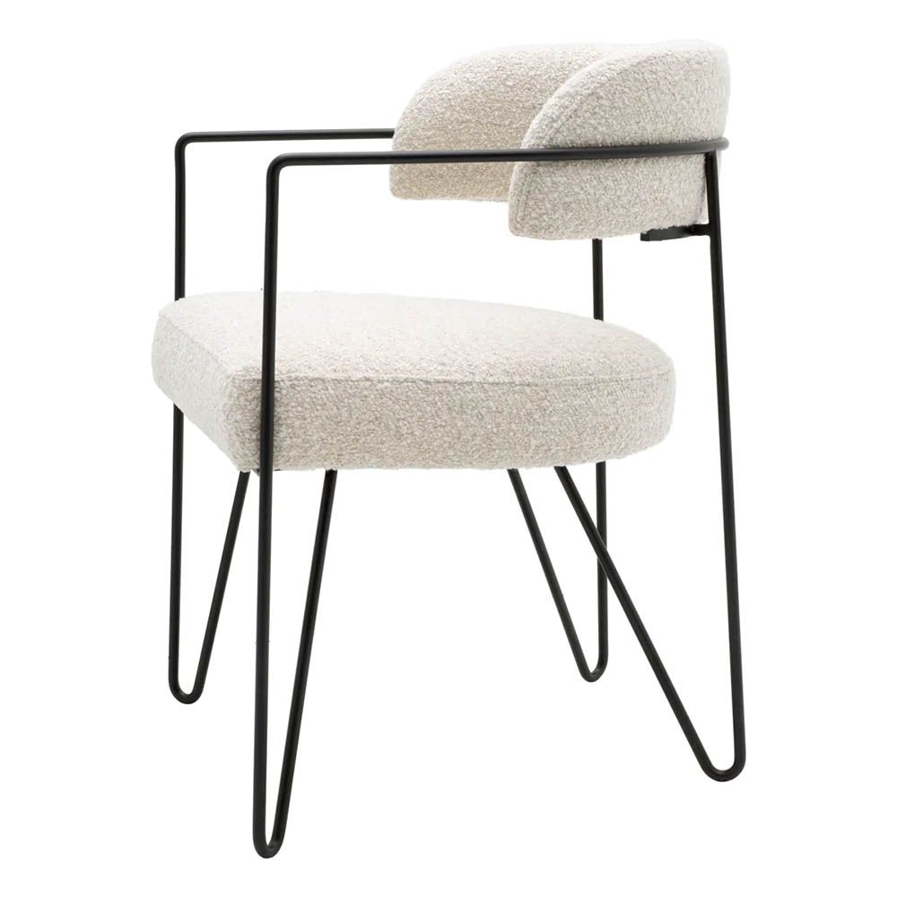Dining chair with black frame and cream boucle seat and back pads