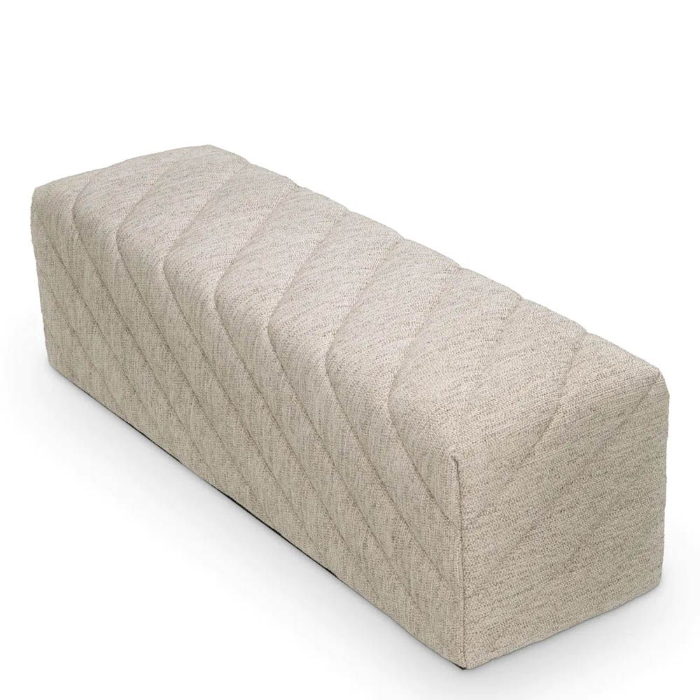 Grey upholstered modern sofa with chevron stitching detail