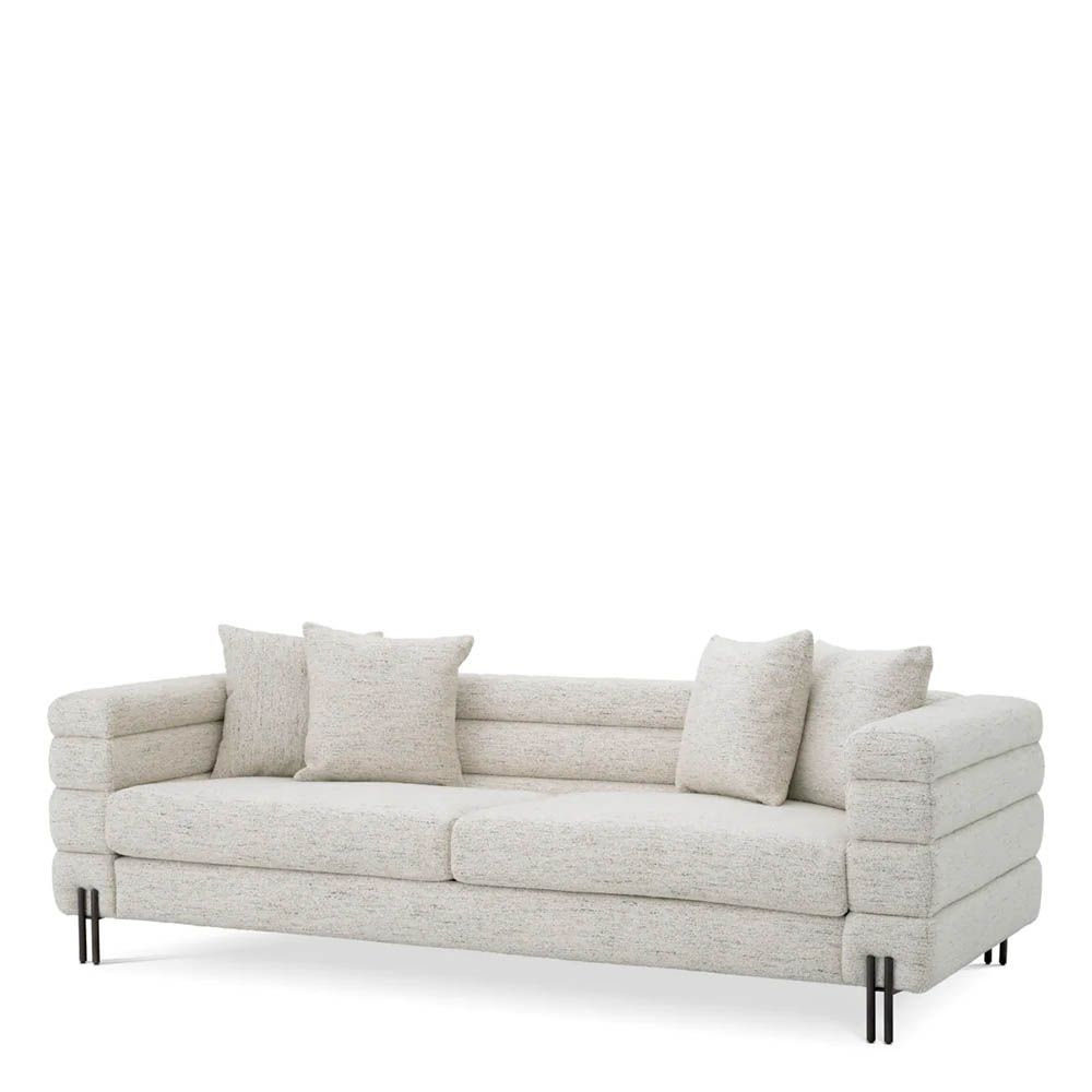 Off-white upholstered sofa with horizontal fluting