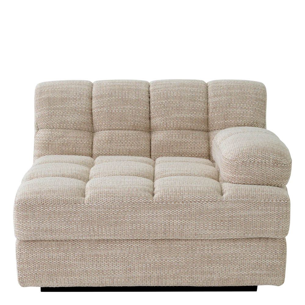 quilted sofa right module in skyward sand coloured linen upholstery