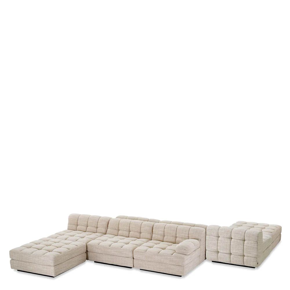 quilted sofa right module in skyward sand coloured linen upholstery