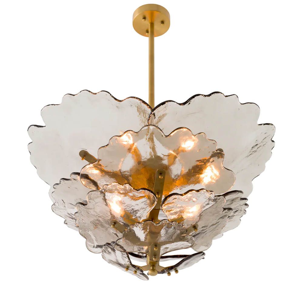 Flower shaped glass panels with brass ceiling fixture