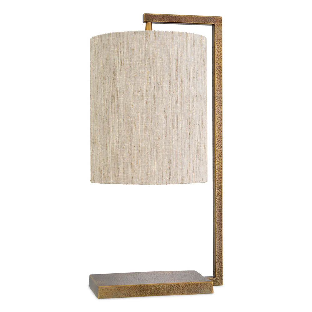 Angular table lamp with linen shade in brass finish