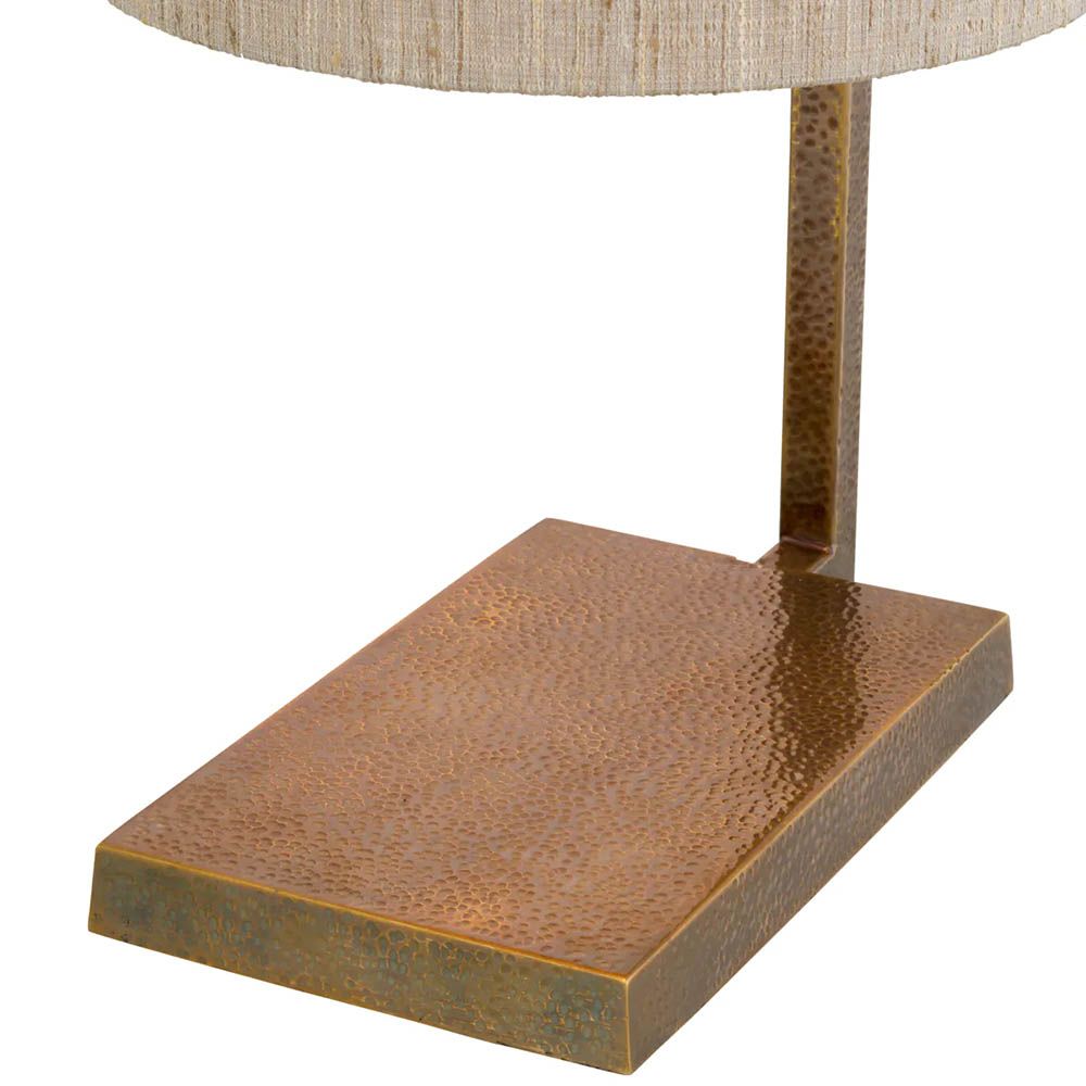 Angular table lamp with linen shade in brass finish