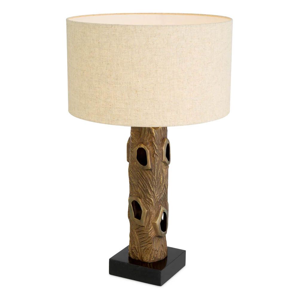 Textured base lamp with gaps and linen round shade