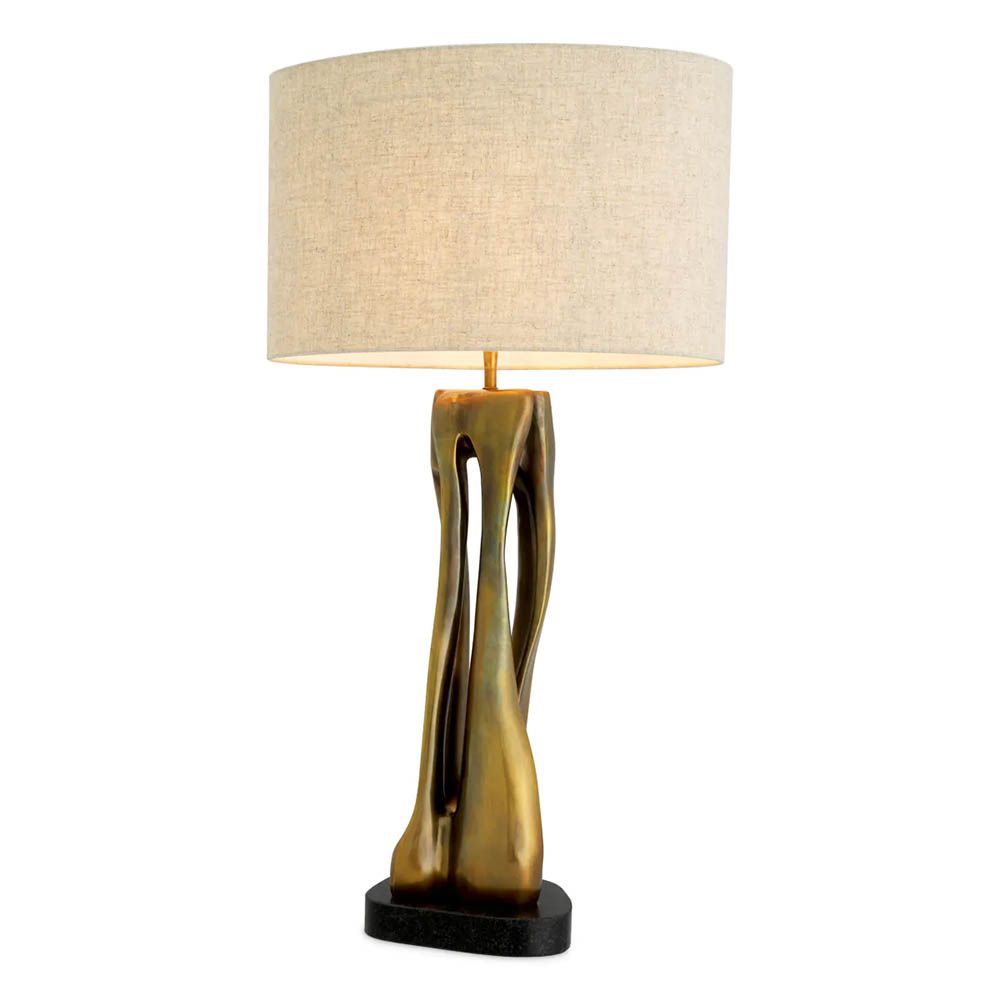 Table lamp with vintage brass finish base and linen shade