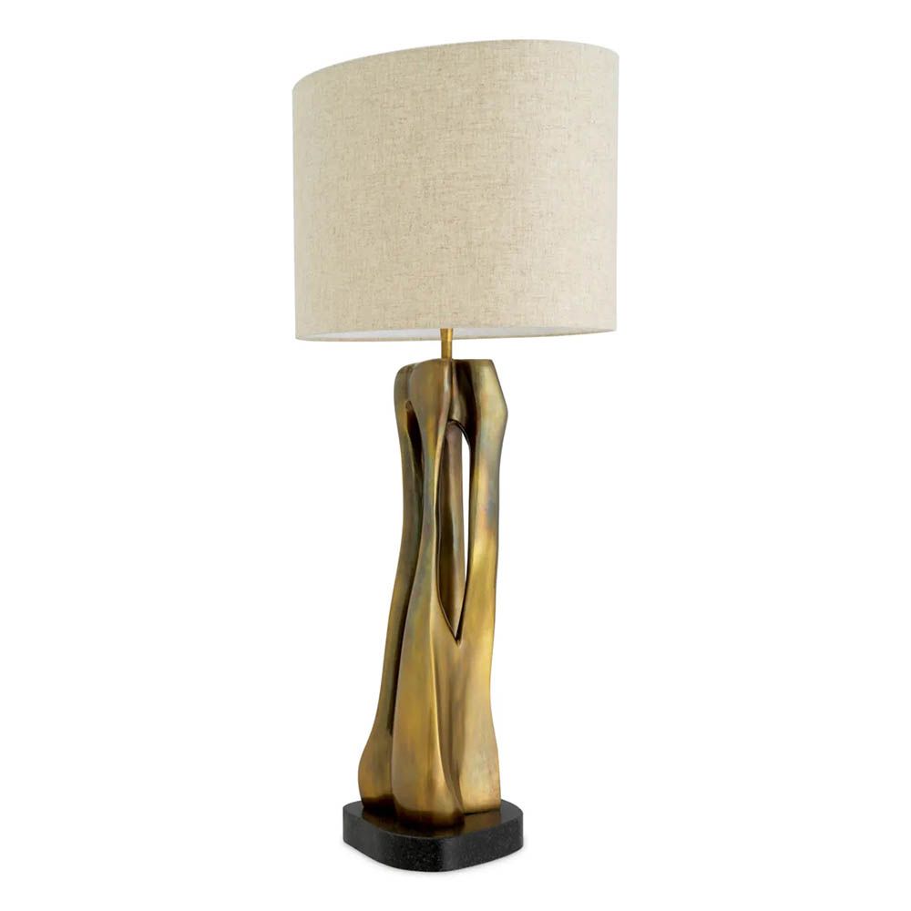 Table lamp with vintage brass finish base and linen shade
