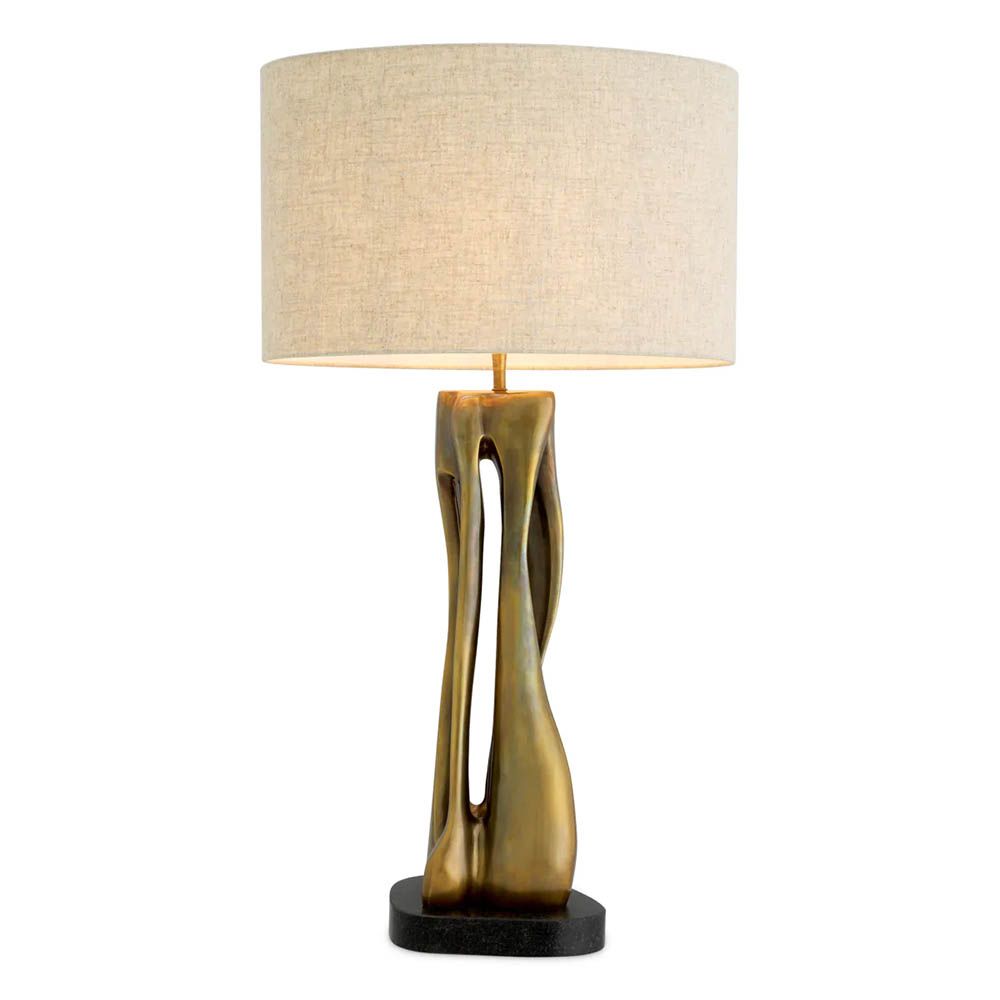 Table lamp with vintage brass finish base and linen shade