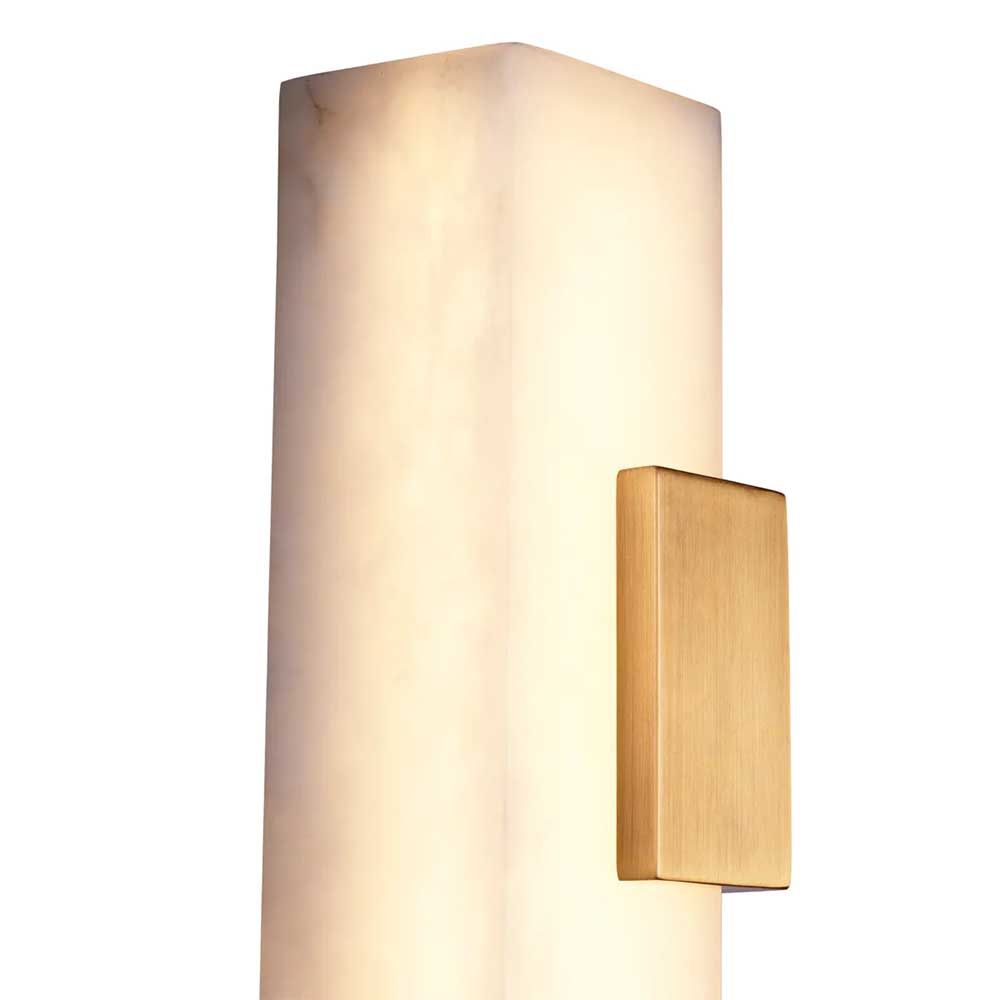 Elongated cube alabaster wall lamp with brass accents