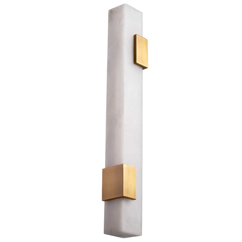 Elongated cube alabaster wall lamp with brass accents