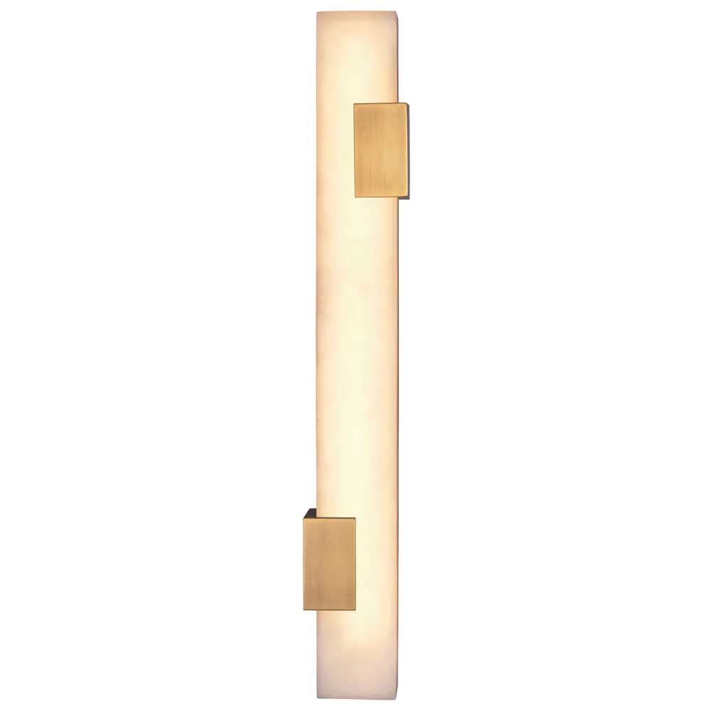 Elongated cube alabaster wall lamp with brass accents